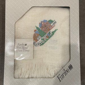 Vintage Faribo Wool Blend Throw Blanket New IOB Barn Scene